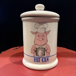 Vintage 1989 Bandwagon Fat Can Ceramic Bacon Grease Drippings Container w/ Lid